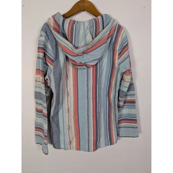 Faherty Baja Poncho Sweater Flannel Top Women's M Organic Cotton Southwestern - Picture 7 of 8